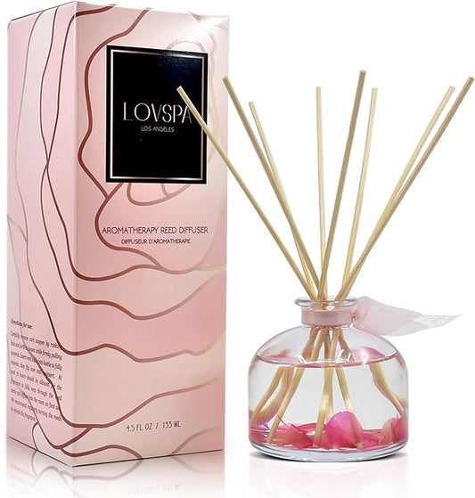 LOVSPA Reed Diffuser Set, Moroccan Rose Scented Oil Diffuser with Sticks, Home Fragrance Accessories for Bathroom Shelf Decor, Aroma Diffusers for Home or Office Desk, USA Made