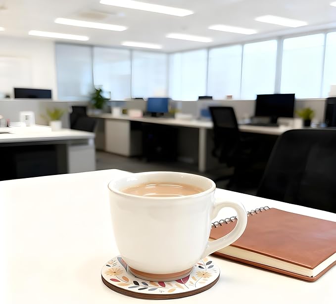 Coasters Set of 6, Wood Coasters for Drinks - Handcrafted Cat Design Thick Heat-Resistant for Beer, Coffee, Office, Bar, Farmhouse Home Decor, Tabletop Protection, for All Cups