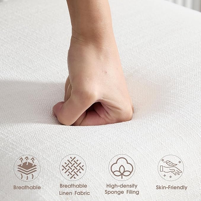 CIMOTA Rattan Counter Height Bar Stools Set of 4, 26" Farmhouse Barstools with Woven Backs, Boho Oak Wood Bar Stool Chairs Linen Upholstered Counter Stools for Kitchen Island/Counter/Bar