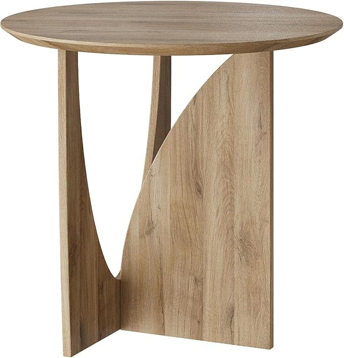 Round Side Table,Modern Aesthetic End Table with Oak Veneer,Wood Accent Table for Living Room, Bedroom (A, Natural)