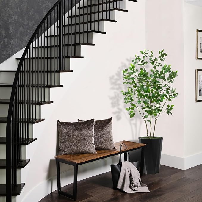 Artificial Ficus Tree 5FT - Faux Plant with Black Diamond Planter - Tall Fake Tropical Ficus Floor Plant Potted - Artificial Silk Tree for Home Office Living Room Decor Indoor