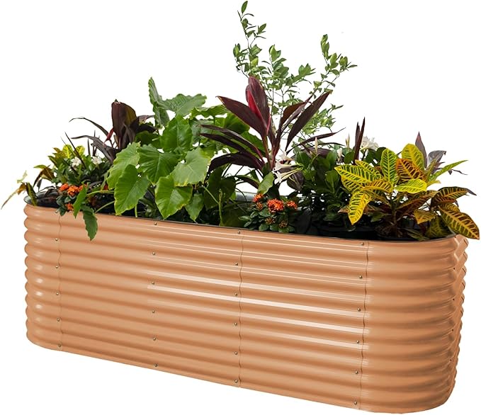 Vego Garden 32" Extra Tall Oval Metal Raised Garden Bed Kit, 10 in 1 Modular Planter Box for Vegetables, Flowers, Fruits, Terra Cotta