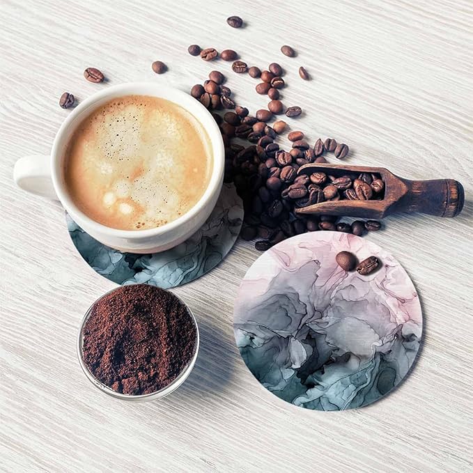 Grey Flowing Abstract Painting Round Coaster for Home Coffee Table Alcohol Ink Colors Marble Texture Farmhouse Drink Coasters 100% Diatomite 4''X 4''X 0.35'' Printed Pattern