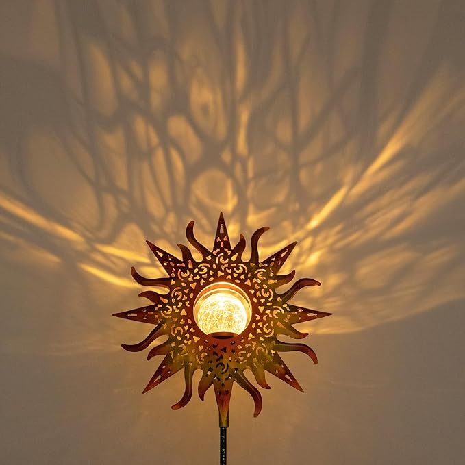 TAKE ME Sun Solar Lights Garden Outdoor Waterproof Metal Stakes for Patio Yard Walkway LawnPatio Mothers Day Gifts Mom Wife Grandma (Red Sun)