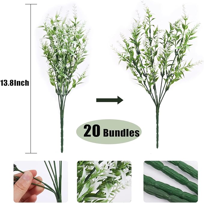 Outdoor Artificial Plant UV Resistant Fake Plants, Faux Plastic Greenery for Indoor Outside Hanging Plants Garden Porch Window Box Home Wedding Farmhouse Décor Outdoor Decorations for Patio (White)