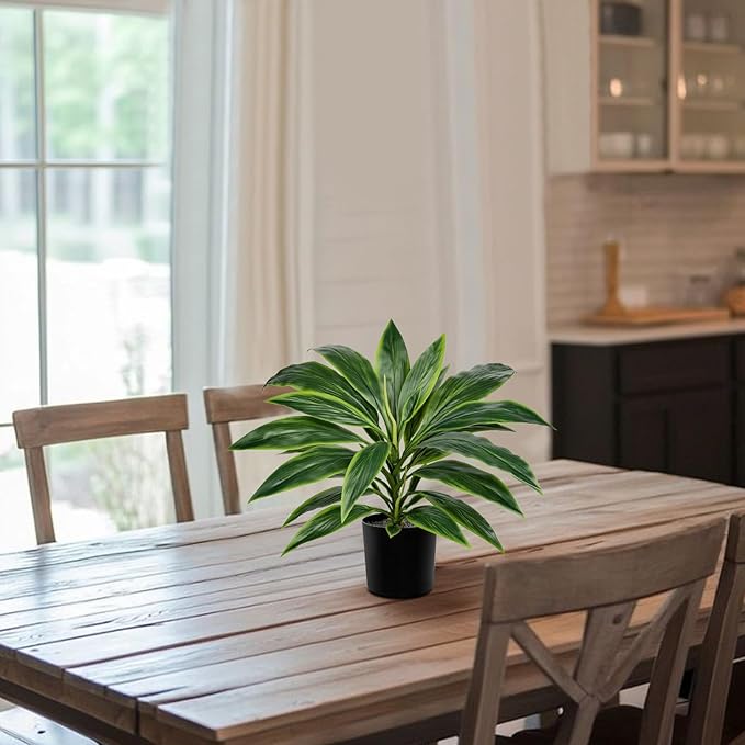 Oairse Artificial Plants Indoor with Pot, 18.1" Fake Potted Plants Medium Artificial Dracaena Plant in Black Pot Faux Tropical Plants for Bathroom Living Room Office Desk Shelf Decor