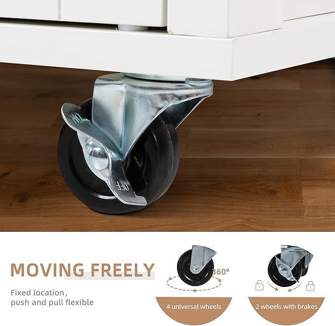 Shintenchi Kitchen Island Cart with Storage,Rolling Kitchen Island Side Table on Wheels with Large Worktop,Storage Cabinet,Towel Rack and Drawers for Kitchen,Dinning Room,White