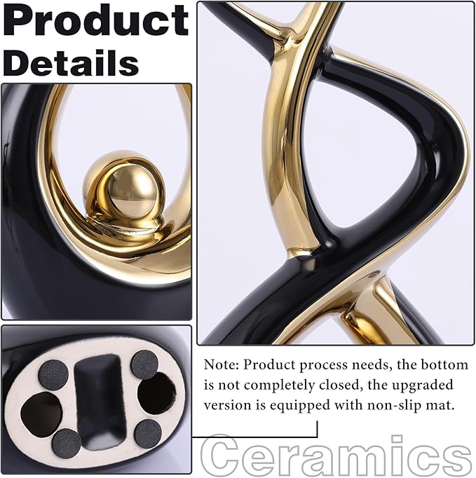 Gold Black Modern Sculpture Table Decorations, Ceramic Knick Knacks Statues for Living Room Decor, Tv Stand and Desk Decor, Suitable for Coffee Tables and Shelf Decorations, Great Gift Idea