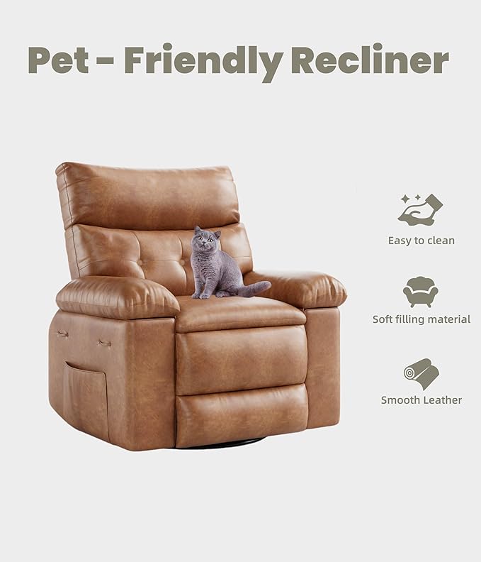 GarveeHome Recliner Chairs, Classic Manual Leather Recliner, Home Theater Seating with Lumbar & Arms Support for Living Room, Bedroom and Nursery - Coffee (Coffee, Standard)