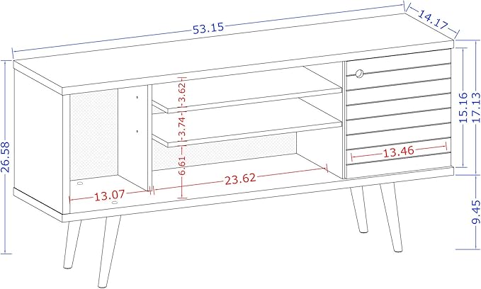 Manhattan Comfort Liberty Mid Century Modern TV Stand for Televisions up to 50 Inches, Bedroom and Living Room Entertainment Center with Storage, Shelves, and Cabinet, 53" Wide, White