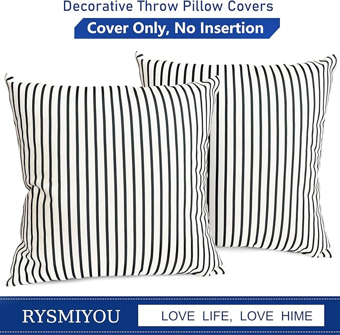 Decorative Throw Pillow Covers Set of 2 Black Striped Pillow Covers 22x22 Inch Throw Pillow Cover Linen Pillowcase Modern Farmhouse Outdoor Pillow Covers for Couch Sofa Bed Living Room