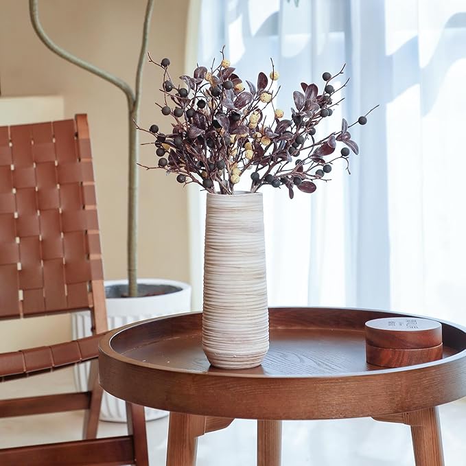 ALMA 9 Inch White Ceramic Vase for Dried Flower Bouquet, Small Cream Pampas Grass Vase for Home Decor, Beige Rustic Vase for Tabletop Centerpieces, Bookshelf, Mantle, Living Room