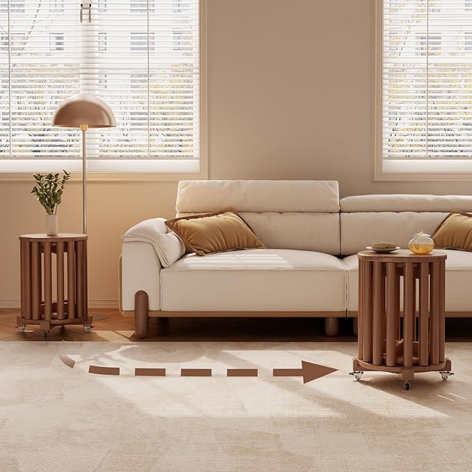 Stackable Stools Set of 4, Wooden Stool 18 Inch Stool Stackable Side Tables Nesting Table Sturdy and Durable, No Installation Required for End Table,Top Stackable Round Stools (Walnut Mobile)