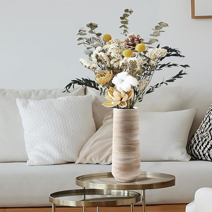 ALMA White Vessel 13 Inch Tall, Large Floor Vase for Wedding and Housewarming|Ceramic Pampas Grass Vase in Minimalist Modern Home Decor, Aesthetic Room Decor, Shelf Decor