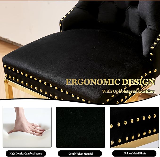 UVV Counter Height Bar Stools Set of 6, 26" Modern Barstools with Back, Velvet Upholstery Counter Chairs with Metal Legs for Kitchen Island, Bar, Counter, Black