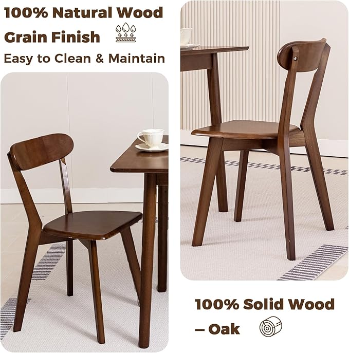 DELAVIN Soild Wood Dining Chairs Set of 4, Oak Wood Kitchen Chairs, Dining Room Chairs, Walnut