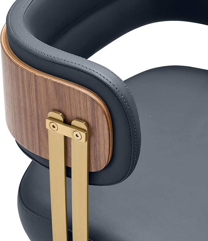 Modern Mid-Century Upholstered Leather Dining Chairs with High-Resilience Foam, Walnut Wood Veneer&Gold Metal Legs,Dining Chairs with Anti-Slip Pads,Navy Blue