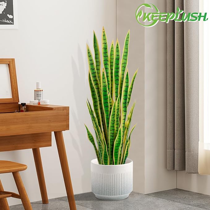 4ft Artificial Snake Plant – 46in Faux Sansevieria Plants, Fake Floor Plant for Indoor Outdoor, Front Porch Patio Home Office Decor, Mother-in-Law’s Tongue, Yellow 1Pcs