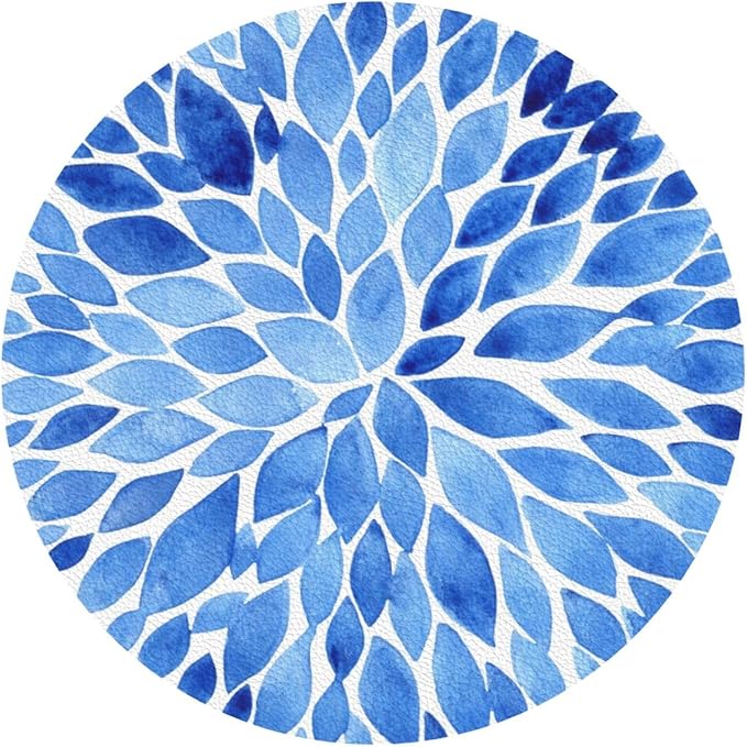 Blue Watercolor Flower Petals Coasters Set of 6 Coasters for Drinks Absorbent Double-Sided Leather PVC Coaster for Tabletop Protection Coffee Table Decor Ideal for Home Decor House Warming Gifts