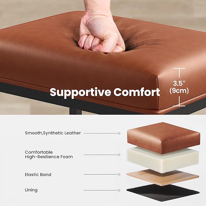 PHI VILLA Brown Bar Stools Set of 3-24 inch Counter Stools for Kitchen Island, Counter Height Bar stools