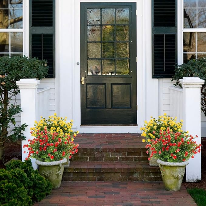 Artificial Flowers, Fake Artificial Greenery UV Resistant No Fade Faux Plastic Plants for Wedding Bridle Bouquet Indoor Outdoor Home Garden Kitchen Office Table Vase 6PCS (Red)