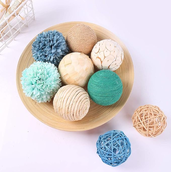 9pcs 3.5Inch Fall Decorative Ball Orb Rattan Ball Rattan Woven Orbs Spherical Bowl and Vase Filler for Home Party Wedding Display Decor Props