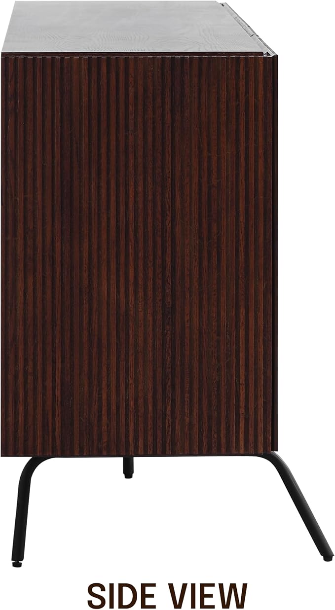NTC Veil Sideboard with 2 Doors and 3 Drawers, Buffet Cabinet with Vertical Groove Design and Metal Legs, Storage Cabinet for Living Room, and Entryway, Effortless Assembly - Dark Walnut