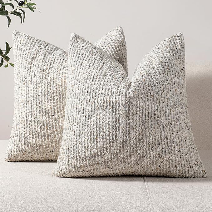 Striped Throw Pillow Covers 20x20 Set of 2 Cream Grey Textured Boucle Chic Morden Boho Accent Farmhouse Square Decorative Couch Pillow Covers for Home Decor Bed Sofa Living Room