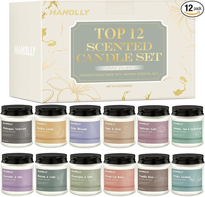 12 Pack Candles for Home Scented, Aromatherapy Candles Gifts Set for Women, Lavender, Vanilla, Rose,Eucalyptus Candle, 42OZ Natural Soy Wax Long Lasting Jar Candle, Birthday, Thanksgiving Day Present