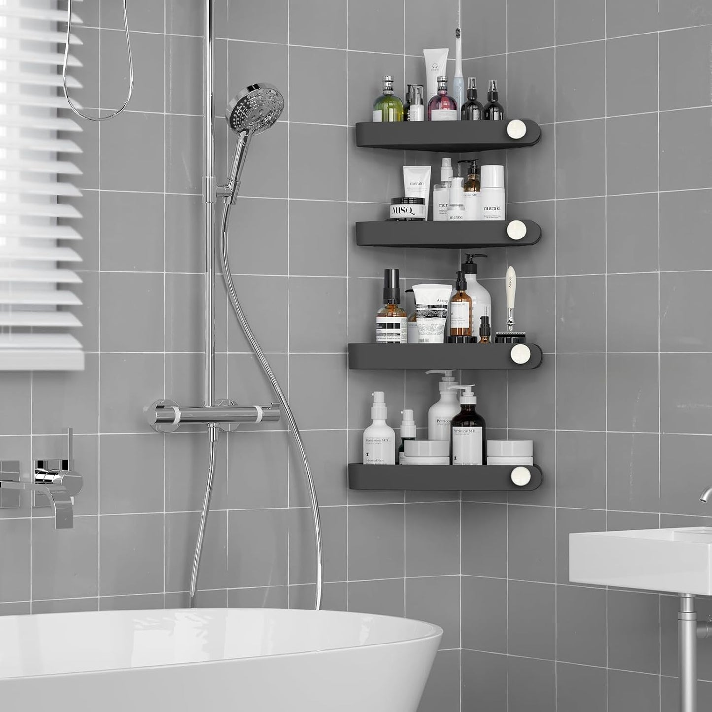 Sotfamily Shower Caddy Corner, 4 Pack Adhesive Corner Shower Shelves for Bathroom Organizers and Storage, Rust Free Plastic Rack for Bathroom Accessories & Decor, Black