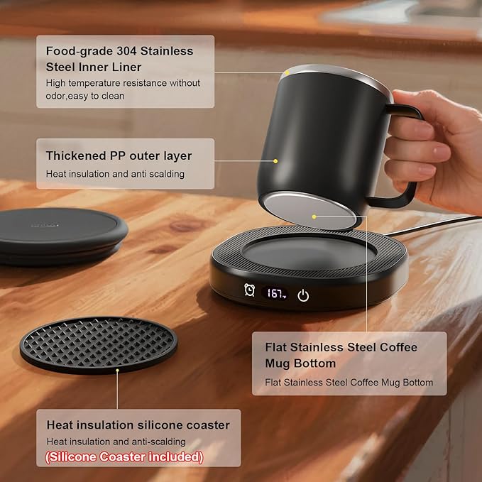 Coffee Mug Warmer & Mug Set for Desk Auto Shut Off, Smart Coffee Warmer & 14oz Cup, Fast Heating Electric Coffee Cup Warmer 4 Temperature Control Setting 8H Timer Candle Tea Beverage Warmer for Coffee