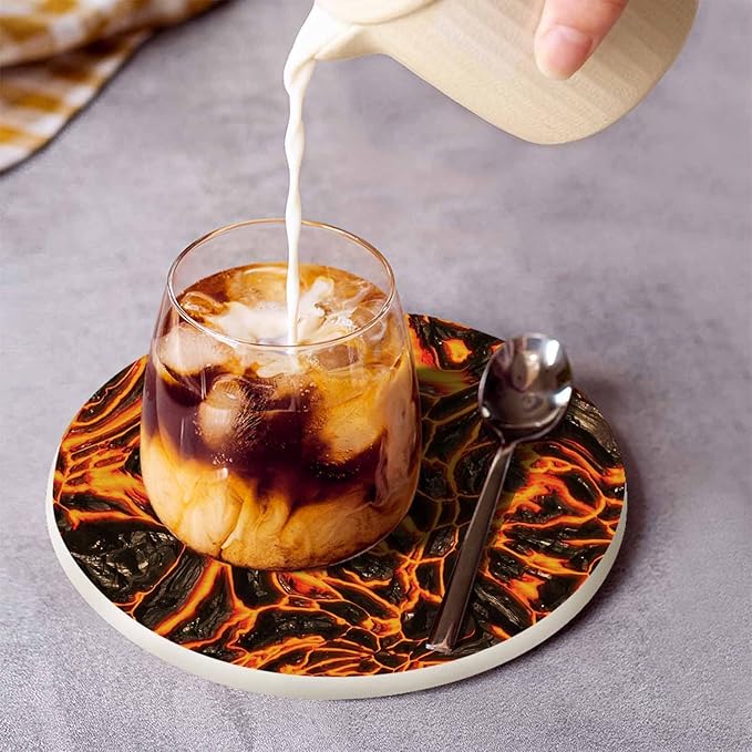 Hot Burned Fissure Coasters for Drinks Heat Lava Orange Yellow Fire Crack Stone Liquid Hell Flame for Tabletop Protection Coffee Table Living Room Kitchen Office Home Decor 2 Pcs,4 Inch