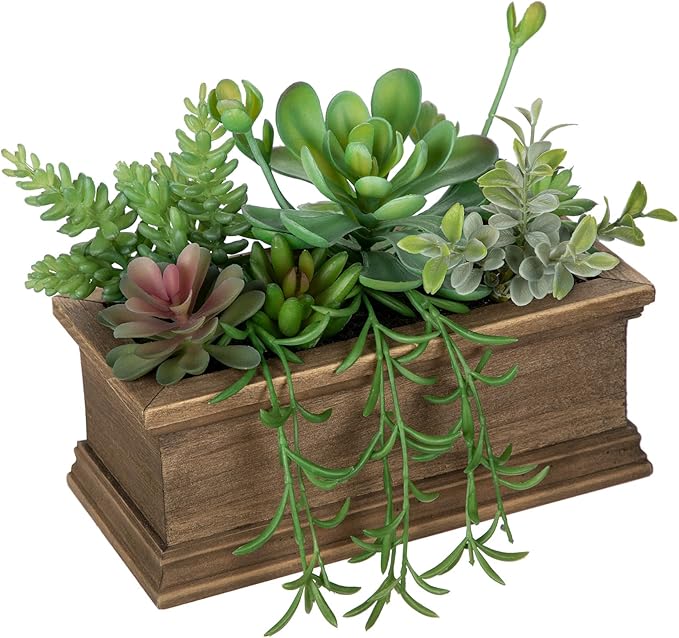 Artificial Succulents Plants, Mini Assorted Potted Succulent Fake Plants in Pots Small Succulents Plants Artificial with Wood Pot for Home Office Living Room Table Shelf Decor Indoor