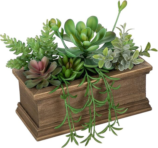 Artificial Succulents Plants, Mini Assorted Potted Succulent Fake Plants in Pots Small Succulents Plants Artificial with Wood Pot for Home Office Living Room Table Shelf Decor Indoor