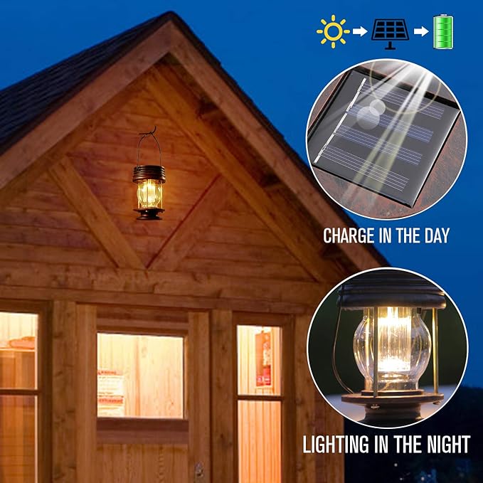 pearlstar Solar Lanterns Outdoor Waterproof Hanging Solar Lights with Handle for Garden Patio Yard Backyard Pathway Porch Driveway Decoration, Outside Table Lamp,2 Pack 5.5" H (Warm White)