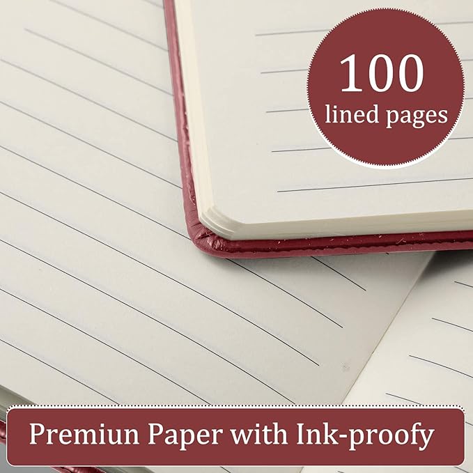 Laumoi Pocket Notebook Journals with Pens A6 Cute Small Journal Notebook Ruled Lined Mini Notepad Hardcover Executive Notebooks Set with Pen Holder for School Office, 3.7 x 5.7 Inch (Burgundy)