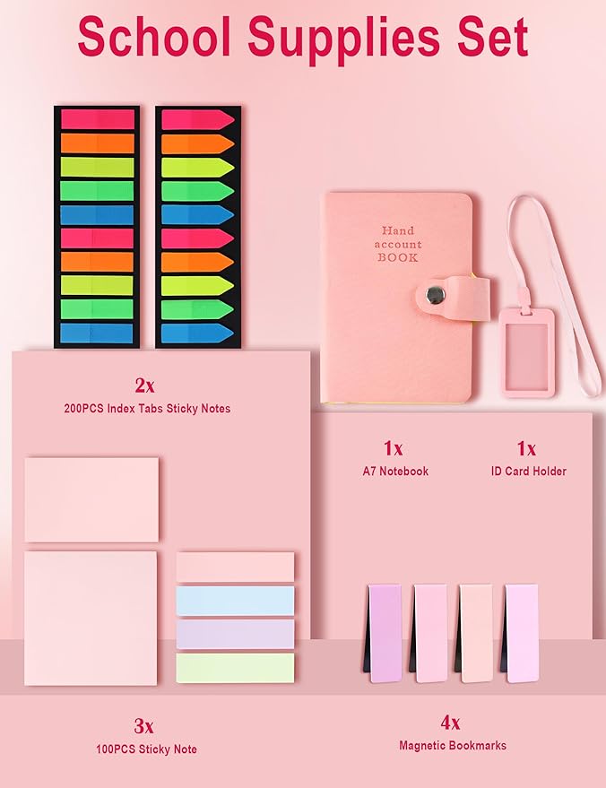 Pink Aesthetic School Supplies Set with 57Pcs Contains all the Daily Use Essentials Stationary for Students In the College