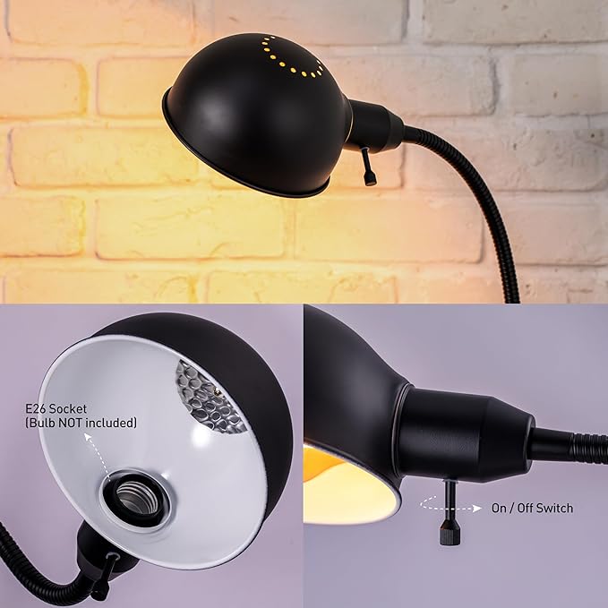 O'Bright Nova - Adjustable Floor Lamp with Flexible Gooseneck and Rotatable Shade, E26 Socket, 10-Inch Base - Ideal for Reading, Bedside, Living Room, Black