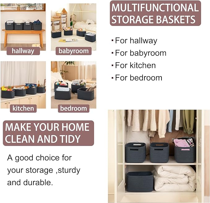 OIAHOMY 4 Pack Storage Baskets for Organizing, Cube Storage Bins for Shelves, Rectangle Storage Baskets With Handles, Woven Baskets for Storage, 12.7''Lx9''Wx7.8''H, Blue