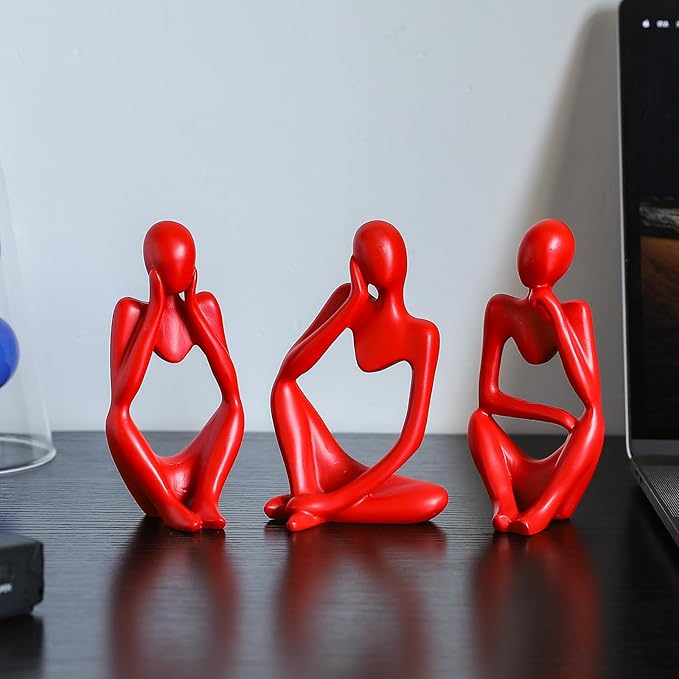 BrownLove 3pcs Red Human Body Abstract Art Decoration, Modern Art Resin Statue Room Office Shelf Bookcase Decoration