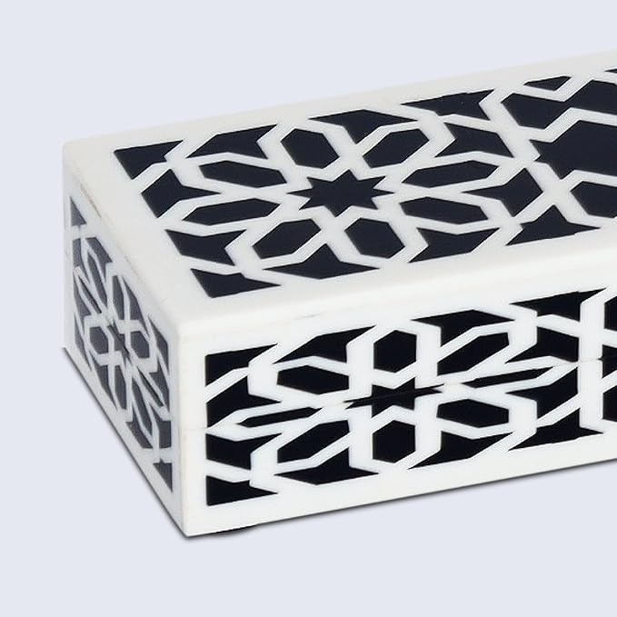 Handicrafts Home Decorative Storage Box with Lid- 10x2.5x1.5” Small Keepsake, Trinket Box, Memory Box- Decorative Boxes for Home Decor, Centre Table, Giftable Storage Accent- Shiraz- Black White