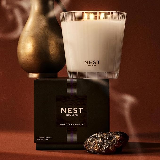 NEST New York Scented 3-Wick Candle, Moroccan Amber - 21.2 oz - Up to 100-Hour Burn Time - Reusable Glass Vessel