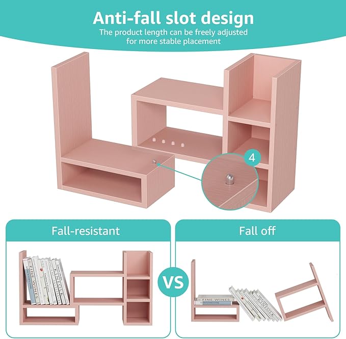 Desk Shelves Desktop Orgnizer Shlef - Pink Office Organization for Top of Desk Organizers and Accessories Corner Bookshelf Table Top Shelving Small Hutch Decorations for Office