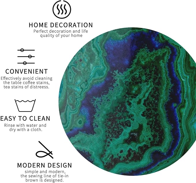 Agate Marble Green Coasters Set of 6 Coasters for Drinks Absorbent Double-Sided Leather PVC Coaster for Tabletop Protection Coffee Table Decor Ideal for Home Decor House Warming Gifts
