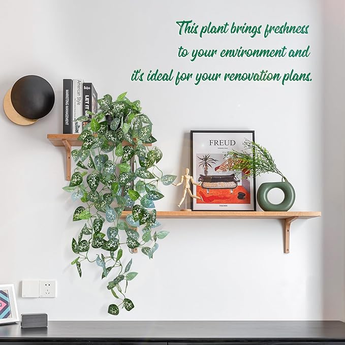 Fake Hanging Plant with Pot, Artificial Potted Fern Plant, 28.7-In Long Faux Hanging Vine Plant for Shelf Home Office Indoor Outdoor Garden Greenery Decor (Black Pot)