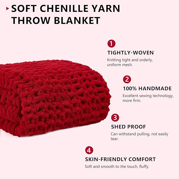 L'AGRATY Chunky Knit Blanket Throw - Soft Chenille Yarn Throw Blanket 60x80 inch: Handmade Cable Crochet Blanket - Large Blankets Chunky Yarn Rope Knot Throw Blanket for Couch Sofa Bed Home Decor