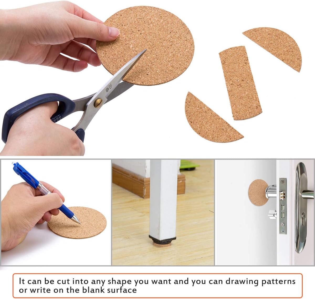 BEFORYOU 60 Pack Self-Adhesive Cork Round Coasters - 4"x 4" Cork Backing Sheets Mini Wall Cork Tiles for Coasters and DIY Crafts