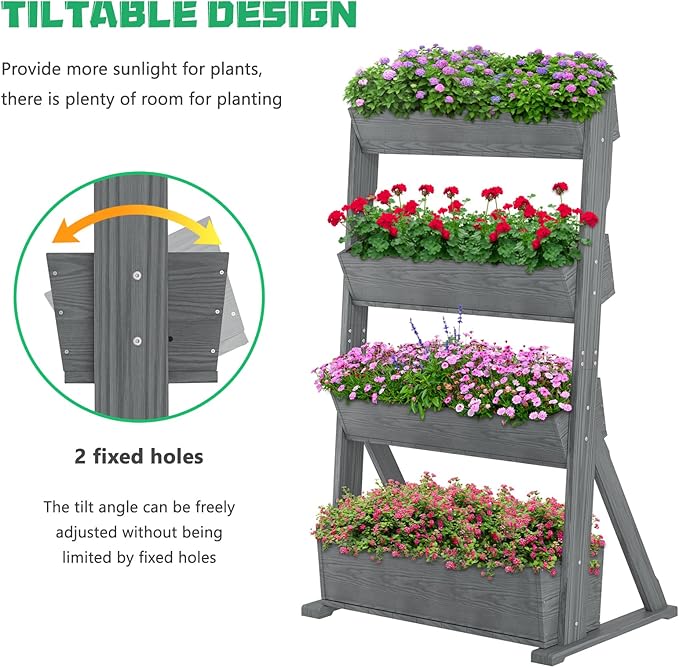 DoCred Vertical Wooden Raised Garden Bed, 4 Tier Garden Planters Freestanding Wood Plant Stand Flower Rack Wooden Planter Box for Plants Herbs Flowers Vegetables Outdoor Indoor Gardening