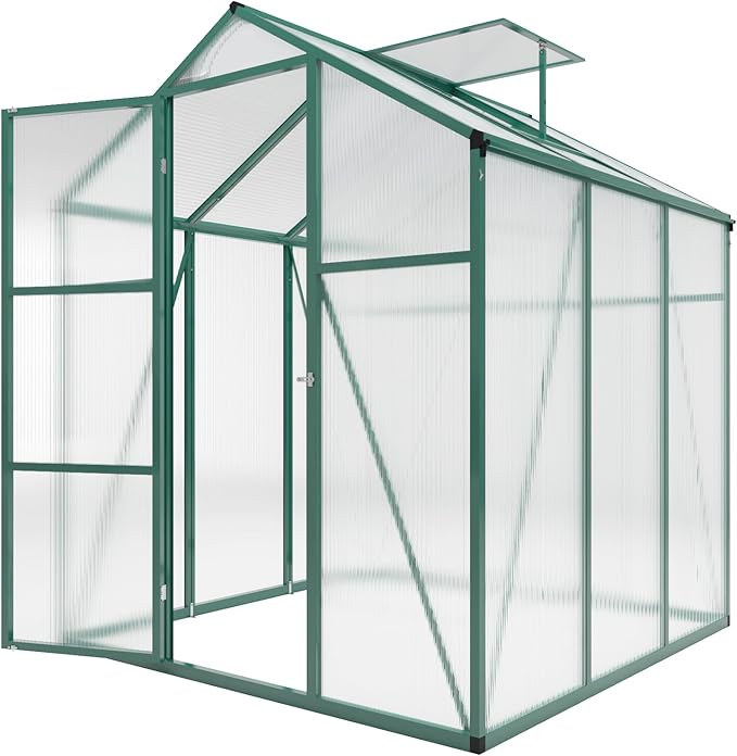6*6.2*7.2FT Greenhouse for Outdoors, Polycarbonate Greenhouse with Stronger Wind Protection and Roof Vent, Walk-in Large Aluminum Sunroom Winter Proof, Green
