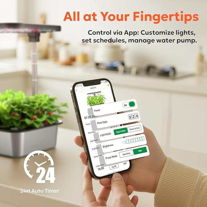 owltron Smart Hydroponics Growing System Kit,15 Pods Indoor Herb Garden with 36W LED Grow Light & APP Control, Planting Height Up to 30", Quiet Water Pump, Stainless Steel - Ideal Gift for All Ages